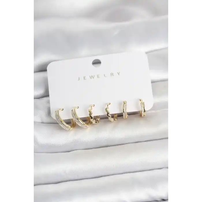Pirinç Gold Renk Kadın Küpe Seti