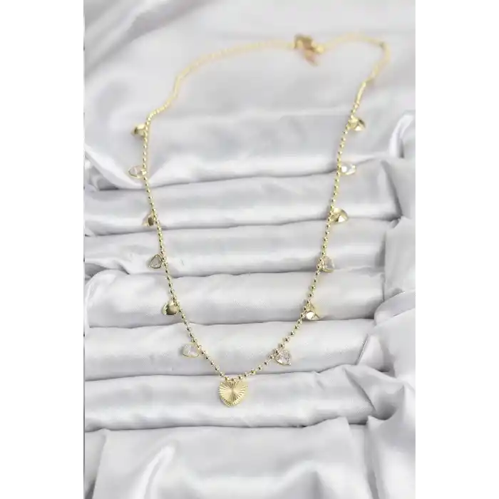 Pirinç Gold Renk Kalp Model Kadın Kolye
