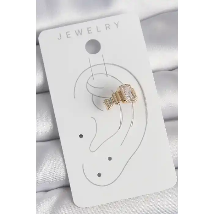 Pirinç Gold Renk Kare Zirkon Taşlı Kadın Kıkırdak Küpe