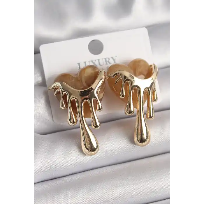 Pirinç Gold Renk Krem Sedefli Akan Kalp Model Kadın Küpe