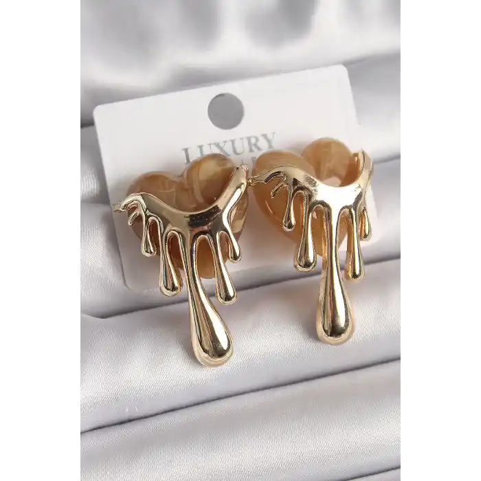 Pirinç Gold Renk Krem Sedefli Akan Kalp Model Kadın Küpe