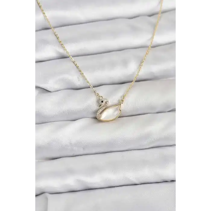 Pirinç Gold Renk Kuğu Model Kadın Kolye