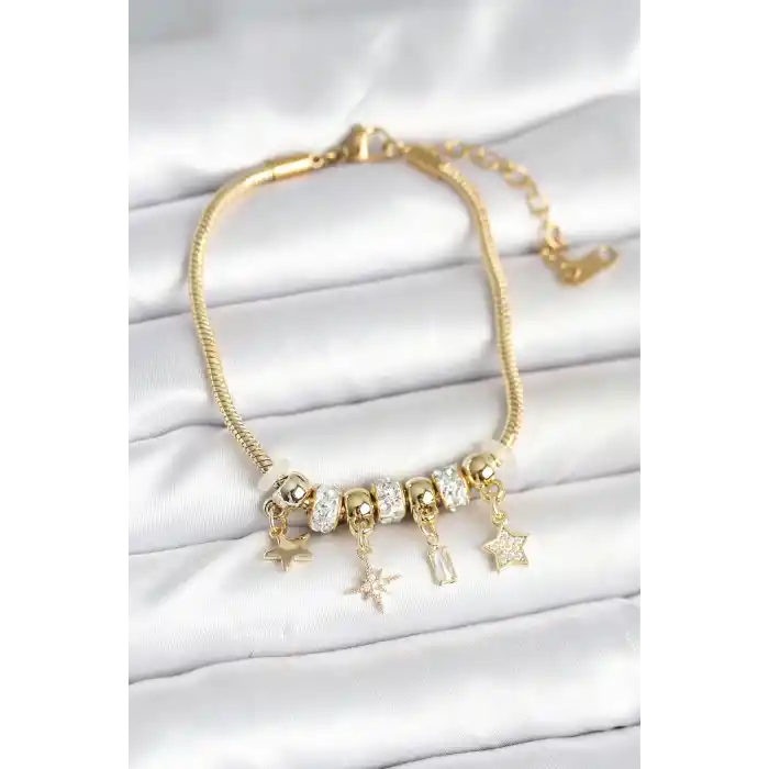Pirinç Gold Renk Kutup Yıldızı Charmlı Kadın Bileklik