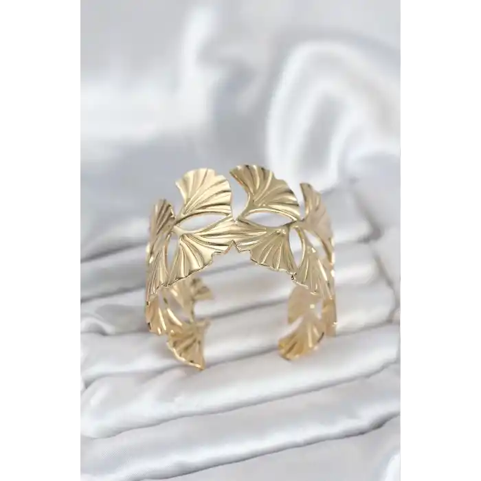 Pirinç Gold Renk Levha Yelpaze Model Kadın Bileklik