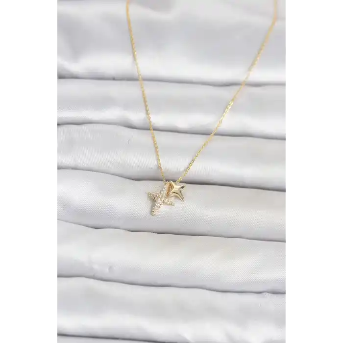 Pirinç Gold Renk Minimal Kutup Yıldızı Model Kadın Kolye