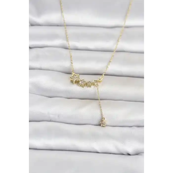 Pirinç Gold Renk Minimal Sallantılı Yıldız Model Kadın Kolye