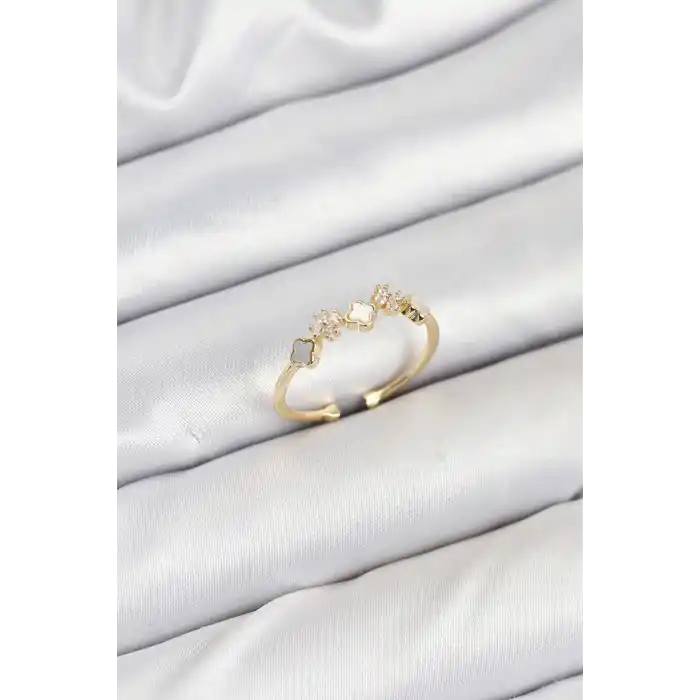 Pirinç Gold Renk Minimal Yonca Detaylı Kadın Yüzük