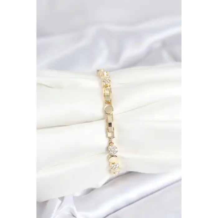 Pirinç Gold Renk Nokta Model Zirkon Taşlı Kadın Bileklik