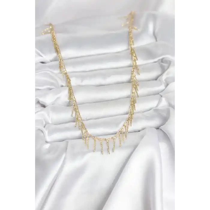 Pirinç Gold Renk Saçaklı Model Kadın Kolye