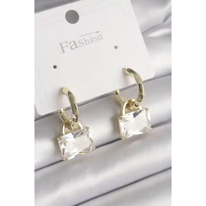 Pirinç Gold Renk Sallantı Zirkon Taşlı Çanta Model Kadın Küpe