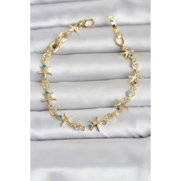 Pirinç Gold Renk Sıralı Deniz Yıldızı Model Kadın Bileklik