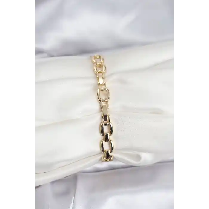 Pirinç Gold Renk VIP Seri Zincir Model Zirkon Taşlı Kadın Bileklik