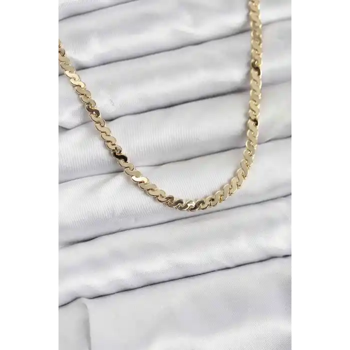 Pirinç Gold Renk Yassı Zincir Kadın Kolye