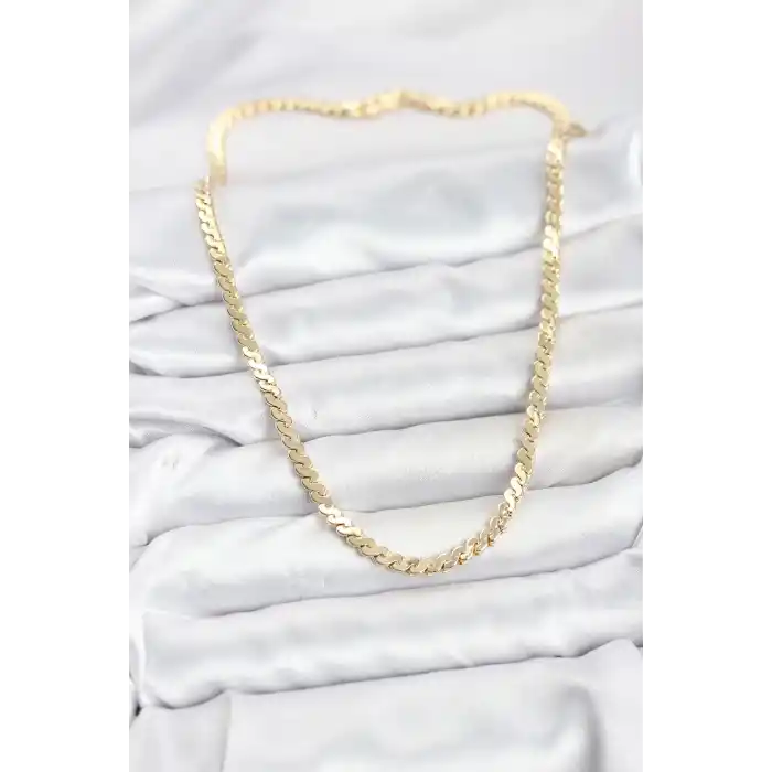 Pirinç Gold Renk Yassı Zincir Kadın Kolye