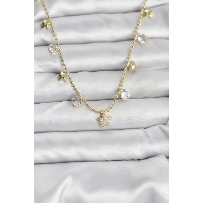Pirinç Gold Renk Yıldız Model Kadın Kolye