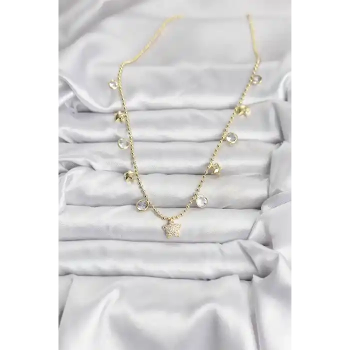 Pirinç Gold Renk Yıldız Model Kadın Kolye