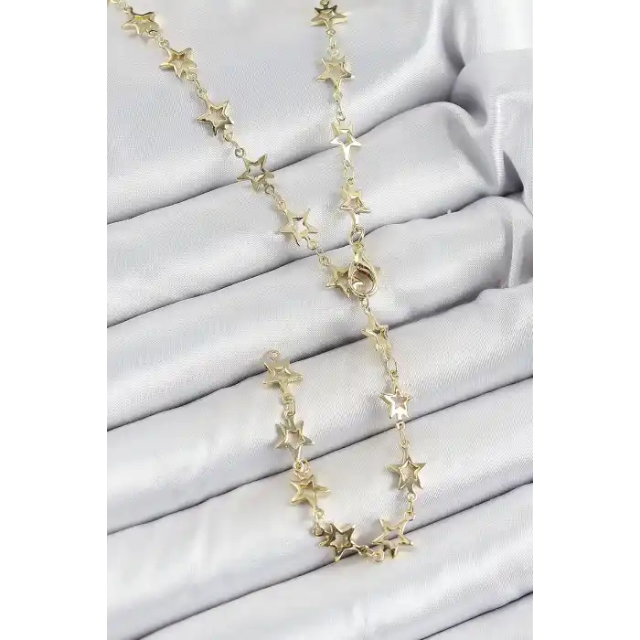 Pirinç Gold Renk Yıldızlı Kadın Y Kolye