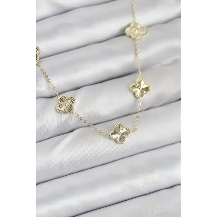 Pirinç Gold Renk Yonca Kadın Kolye