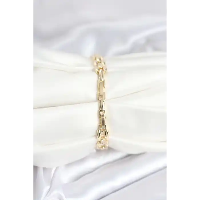 Pirinç Gold Renk Zincir Model Zirkon Taşlı Kadın Bileklik