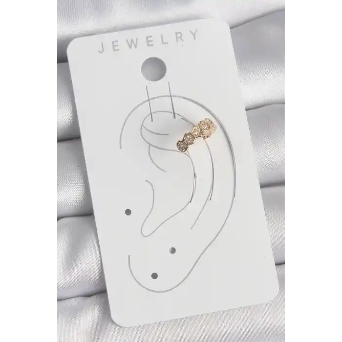 Pirinç Gold Renk Zirkon Taşlı Bal Peteği Model Kadın Kıkırdak Küpe