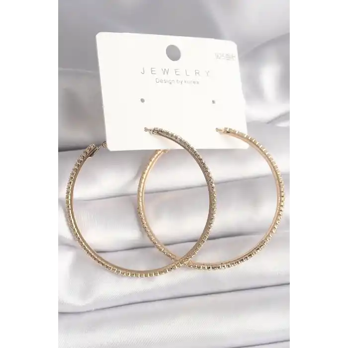 Pirinç Gold Renk Zirkon Taşlı Halka Model Kadın Küpe