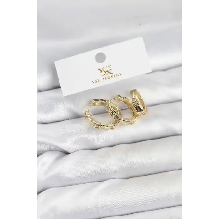 Pirinç Gold Renk Zirkon Taşlı Halka Yılan Model YSX Trio Küpe Seti