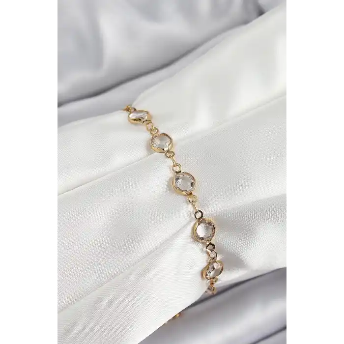 Pirinç Gold Renk Zirkon Taşlı Kadın Bileklik