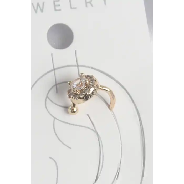 Pirinç Gold Renk Zirkon Taşlı Kadın Kıkırdak Küpe