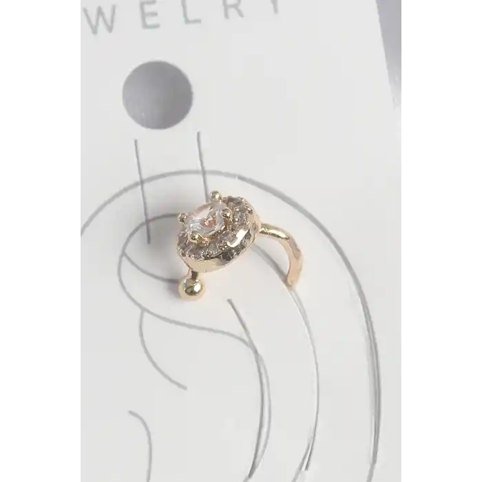 Pirinç Gold Renk Zirkon Taşlı Kadın Kıkırdak Küpe