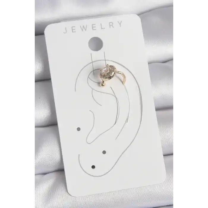 Pirinç Gold Renk Zirkon Taşlı Kadın Kıkırdak Küpe