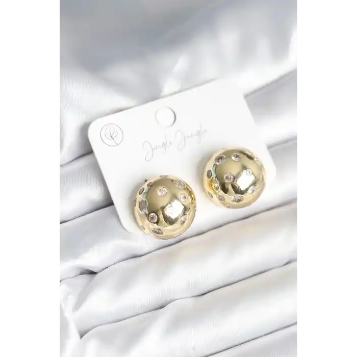 Pirinç Gold Renk Zirkon Taşlı Kadın Küpe