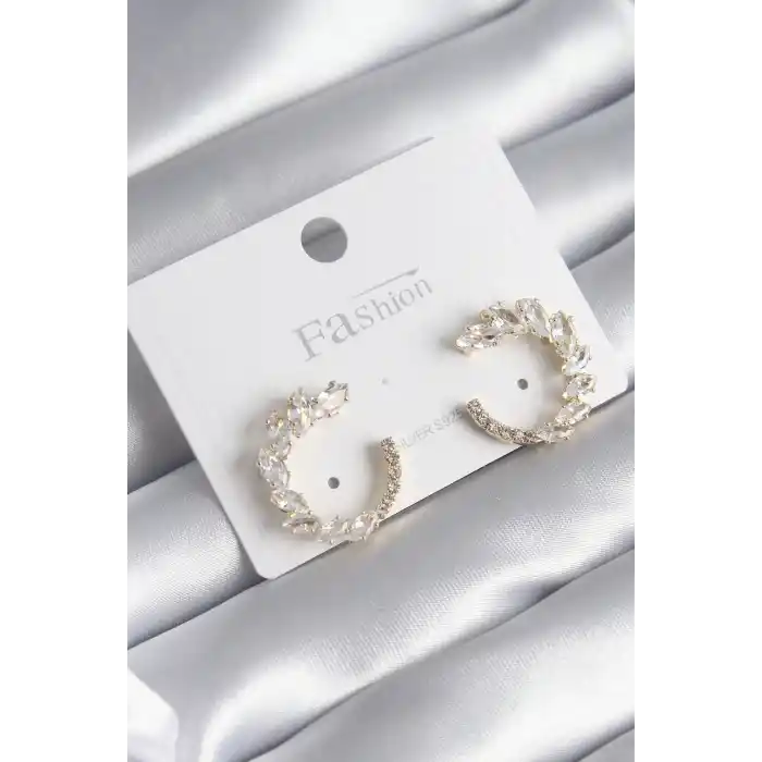 Pirinç Gold Renk Zirkon Taşlı Kadın Küpe