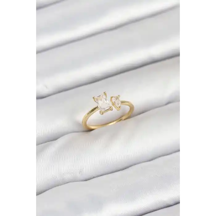 Pirinç Gold Renk Zirkon Taşlı Kadın Yüzük