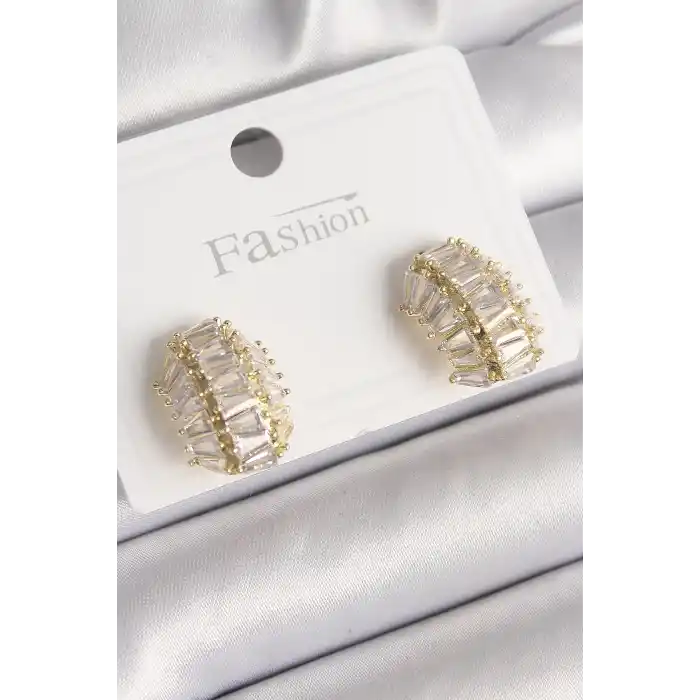 Pirinç Gold Renk Zirkon Taşlı Kaplumbağa Kabuğu Model Kadın Küpe