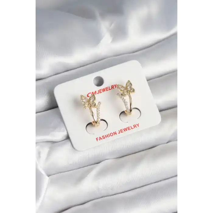 Pirinç Gold Renk Zirkon Taşlı Kelebek Model Kadın Yüzük