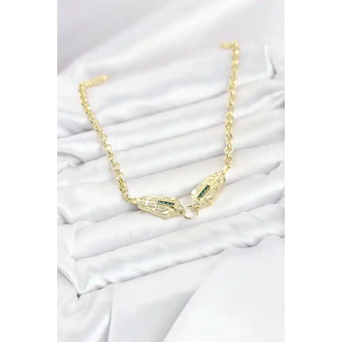 Pirinç Gold Renk Zirkon Taşlı Serenay Kolye