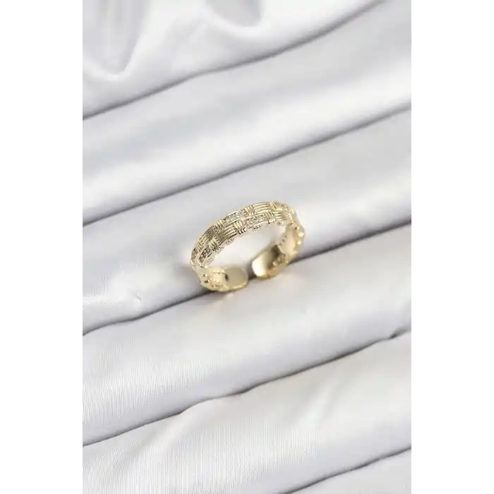Pirinç Gold Renk Zirkon Taşlı Sırım Kadın Yüzük