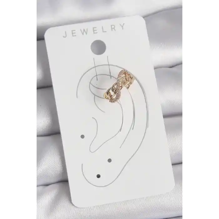 Pirinç Gold Renk Zirkon Taşlı Sonsuzluk Zincir Model Kadın Kıkırdak Küpe