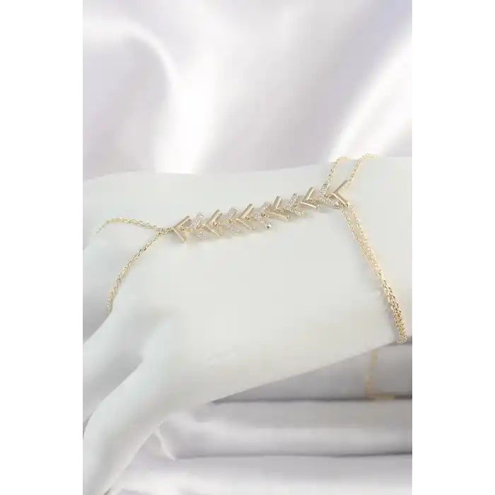 Pirinç Gold Renk Zirkon Taşlı V Model Kadın Şahmeran