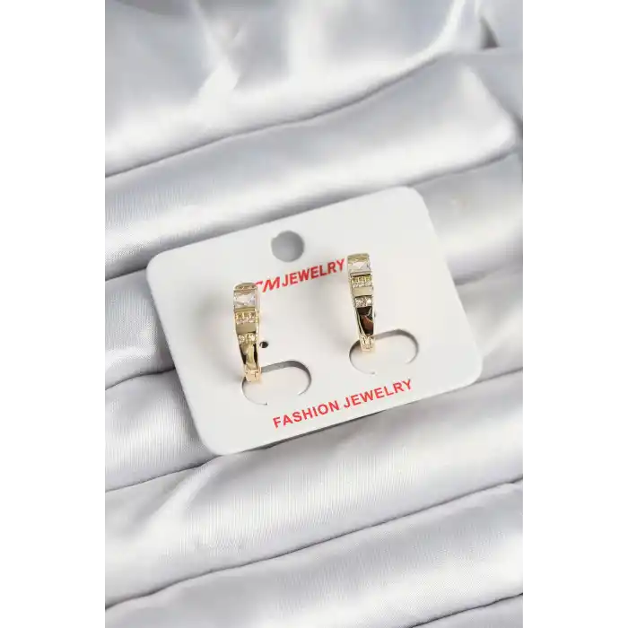 Pirinç Gold Renk Zirkon Taşlı Vintage Kadın Küpe