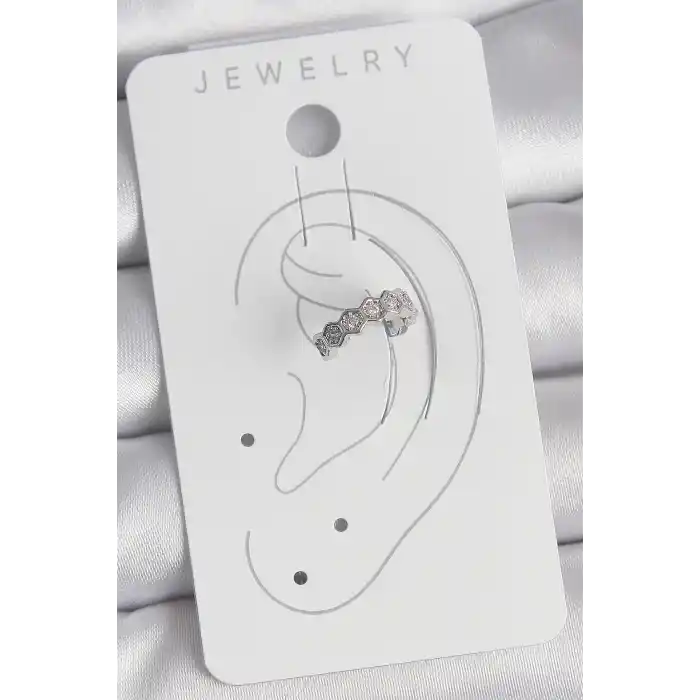 Pirinç Gümüş Renk Bal Peteği Model Zirkon Taşlı Kadın Kıkırdak Küpe