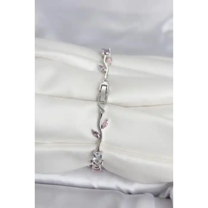 Pirinç Gümüş Renk Çiçek Sarmaşık Model Kadın Bileklik