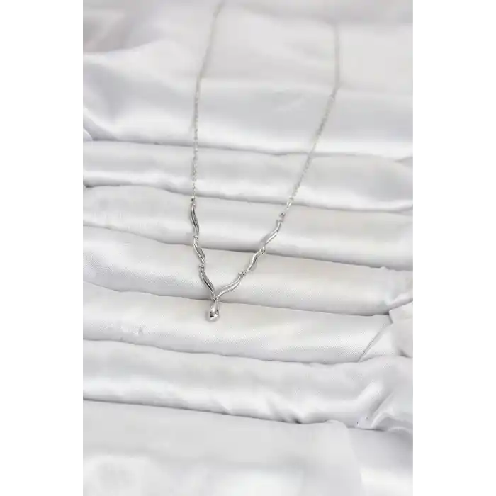 Pirinç Gümüş Renk Damla Model Kadın Kolye