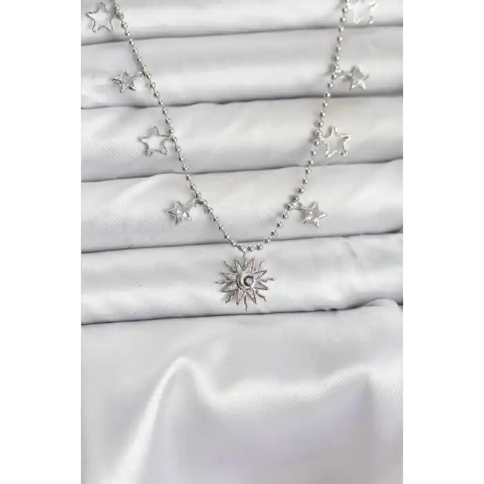 Pirinç Gümüş Renk Güneş Model Kadın Kolye