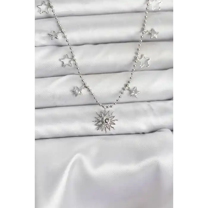 Pirinç Gümüş Renk Güneş Model Kadın Kolye