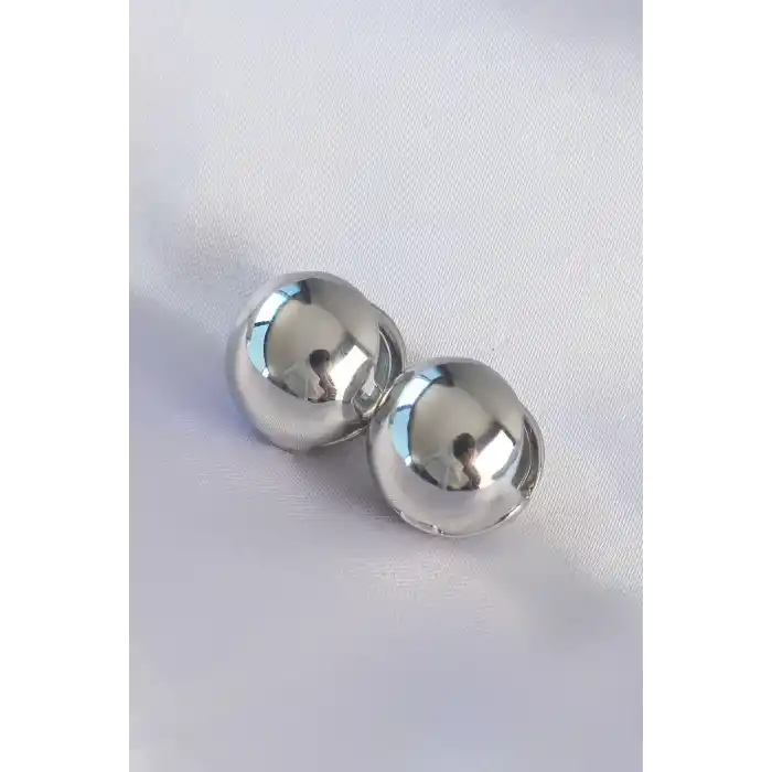 Pirinç Gümüş Renk İçi Boş Minimal Topçuk Küpe