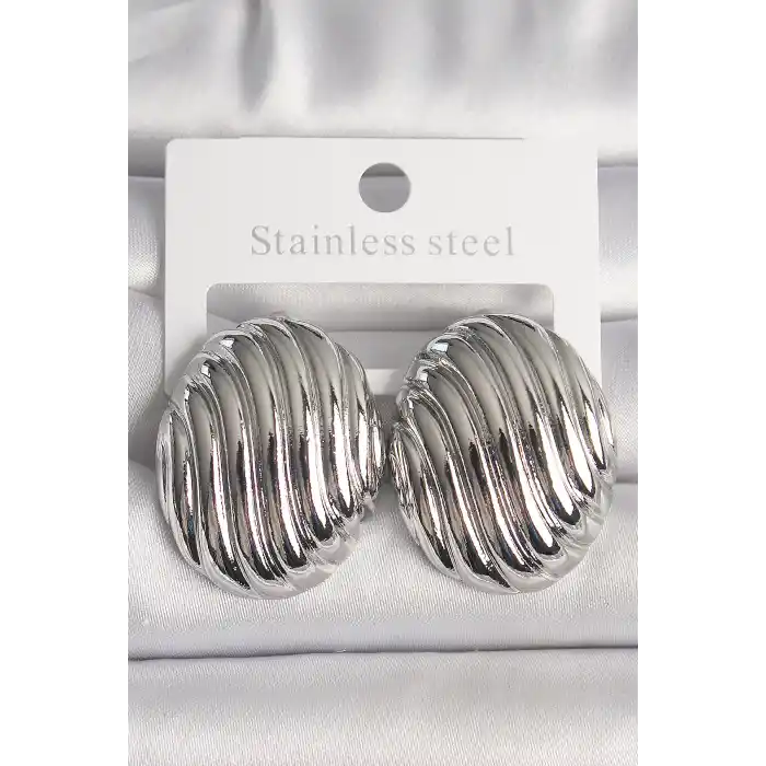 Pirinç Gümüş Renk İşlemeli Oval Model Kadın Küpe