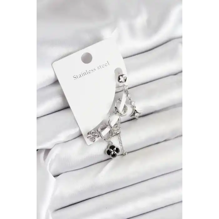 Pirinç Gümüş Renk Kadın Set Küpe