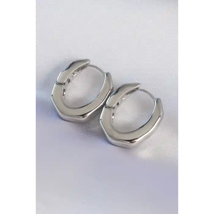 Pirinç Gümüş Renk Kalın Kemik Model Küpe