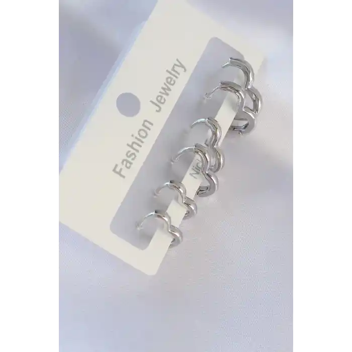 Pirinç Gümüş Renk Kalp Model Küpe Seti